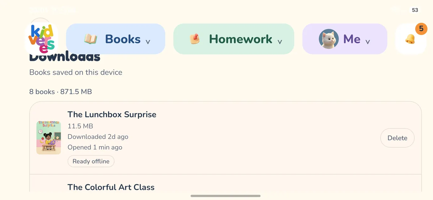 Downloads: books saved on the device for offline reading