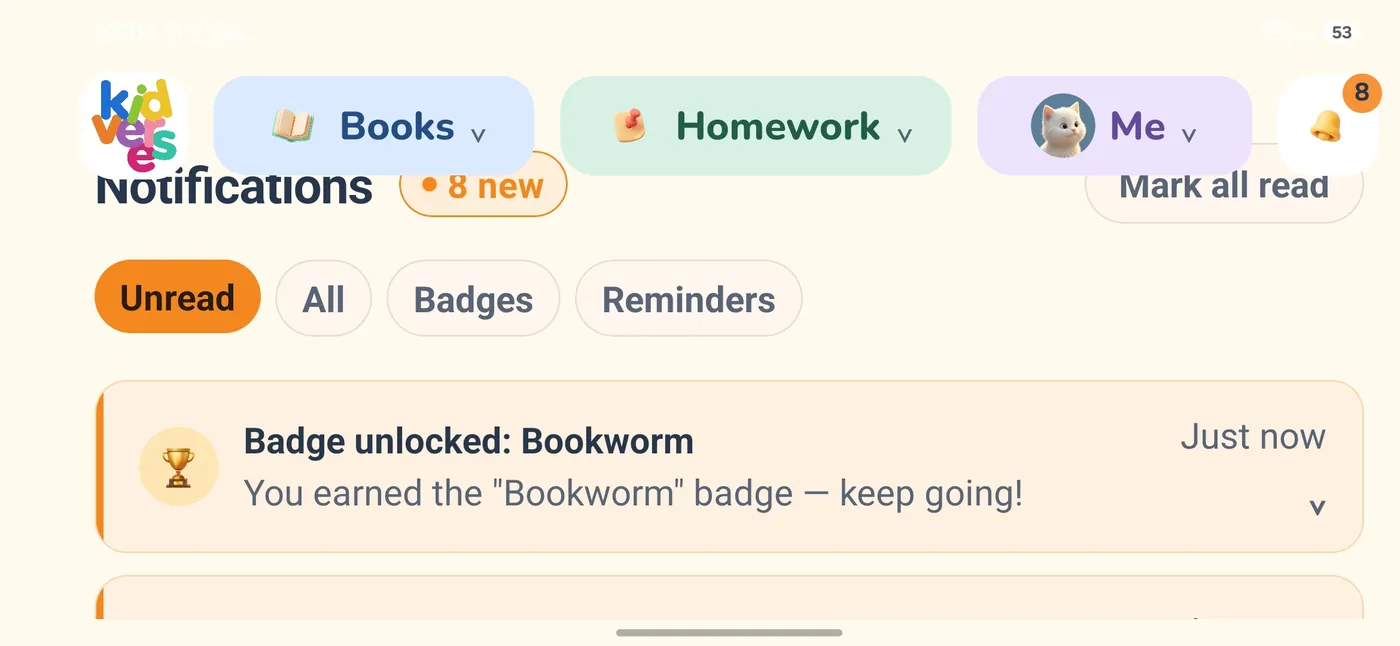 Notifications with a newly unlocked badge