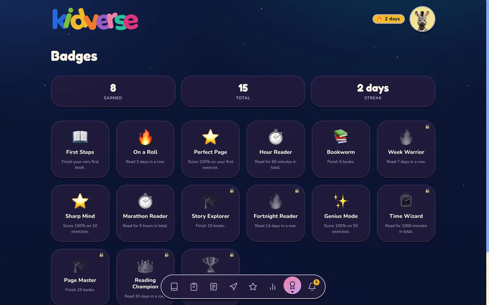 Badges earned and still to unlock