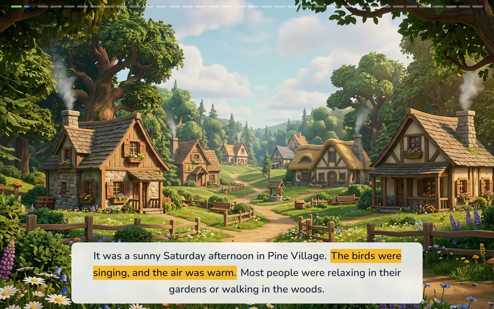A page of The Forest Rescue with narration highlighting the sentence being read