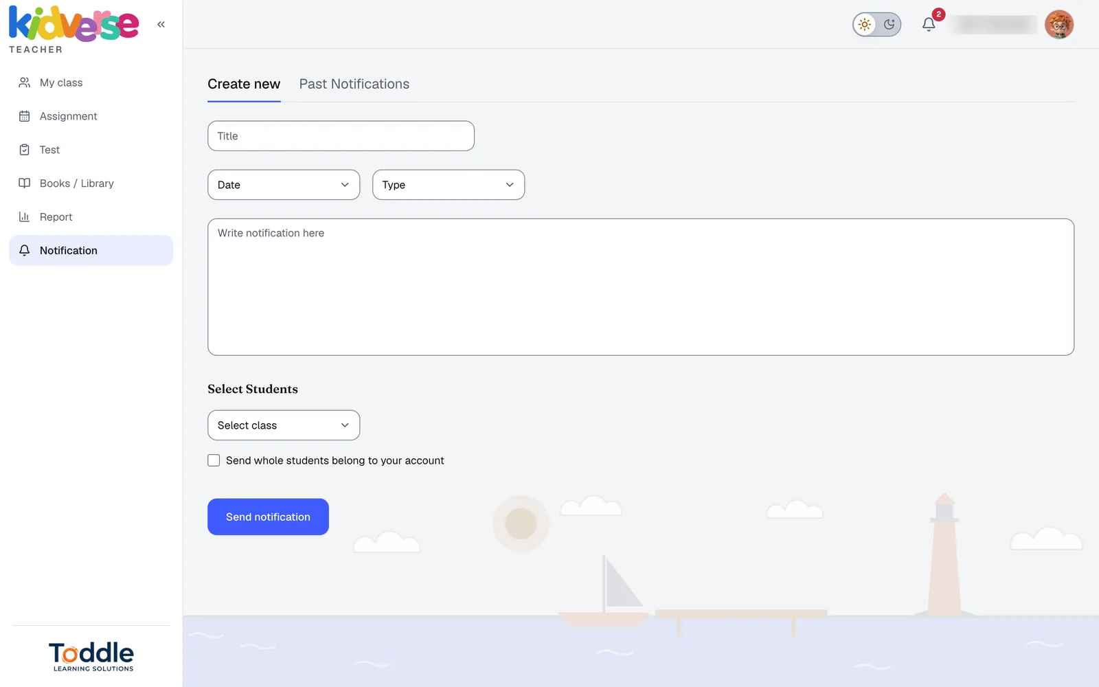 Create a notification for a class or chosen students